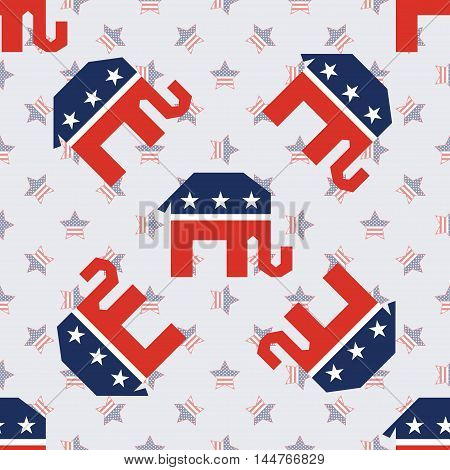 Broken Republican Elephants Seamless Pattern On American Stars Background. Usa Presidential Election
