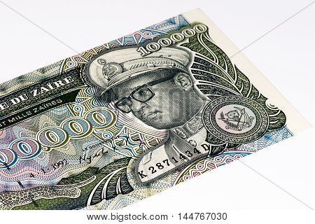 100000 Zaire bank note. Zaire is the national currency of Zaire