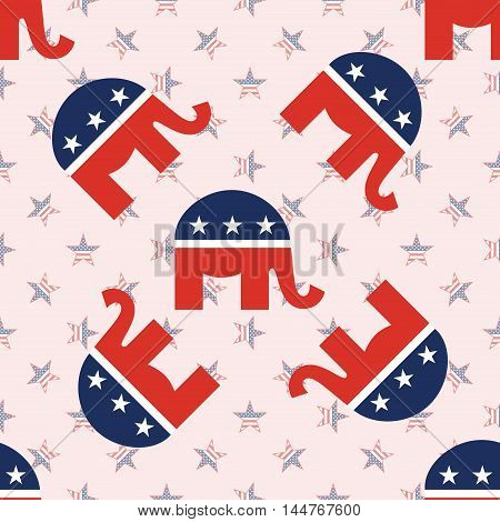 Republican Elephants Seamless Pattern On National Stars Background. Usa Presidential Elections Patri