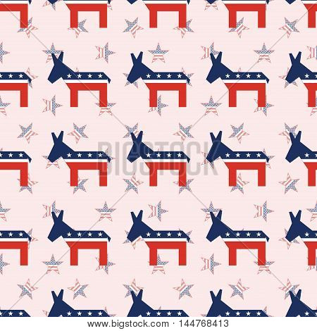 Broken Democrat Donkeys Seamless Pattern On National Stars Background. Usa Presidential Elections Pa