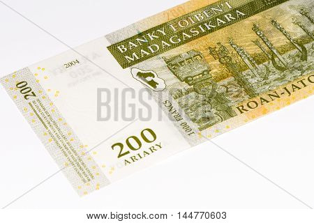 200 Malagasy ariary bank note of Madagascar. Malagasy ariary is the national currency of Madagascar
