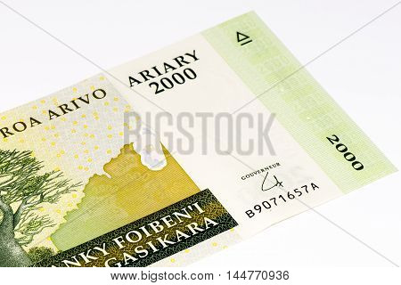 2000 Malagasy ariary bank note of Madagascar. Malagasy ariary is the national currency of Madagascar