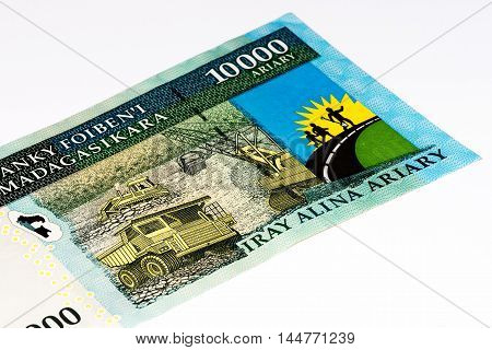 10000 Malagasy ariary bank note of Madagascar. Malagasy ariary is the national currency of Madagascar