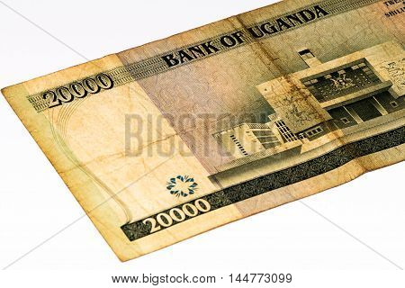 20000 Ugandan shillings bank note. Ugandan shilling is the national currency of Uganda