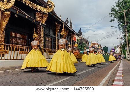Girls In Festival Costumes On The Street Of Chiang Mai, Thailand