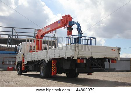 Great Truck Crane Standing On A Construction Site - Russia, Crimea - May 14, 2016
