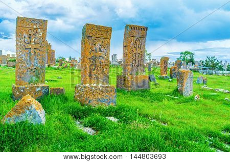 The Noratus Cemetery consists of almost a thousand khachkars each of them depicting the unique pattern Gegharkunik Province Armenia.