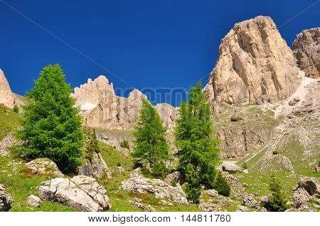 Beautiful mountain landscape in sunny day. Valle del Vajolet in Dolomites,Italien Alps