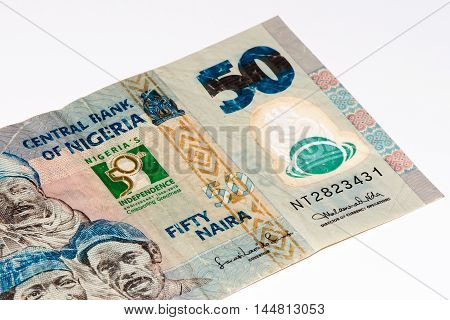 50 Nigerian naira bank note. Nigerian naira is the main currency of Nigeria