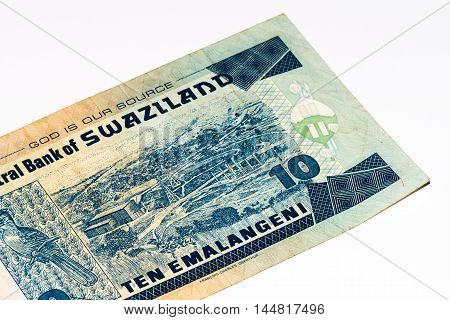 10 Swazi emalangeni bank note. Swazi emalangeni is the currency of Swaziland