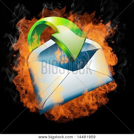 3D kleurrijke hete Burining e-mail met echte vlammen