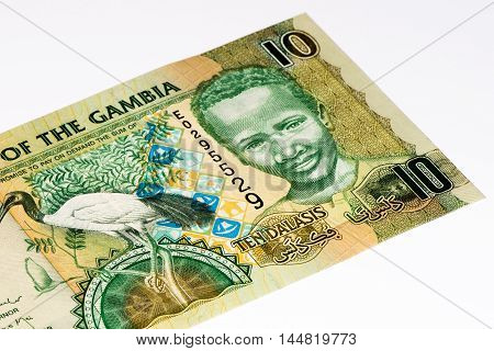 10 Gambian dalasi bank note. Gambian dalasi is the national currency of Gambia