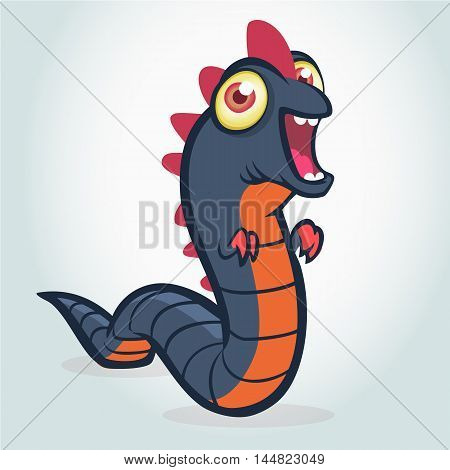 Cute cartoon worm monster. Halloween monster snake blue and orange