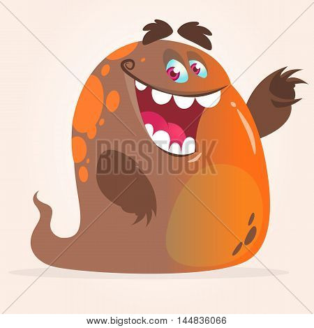 Happy cartoon sludge monster. Halloween vector ghost waving
