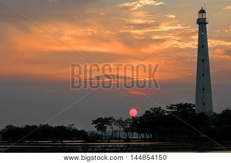 Light house  at the western side of madura Island Indonesia that guided ships passing through the strait between madura and Java