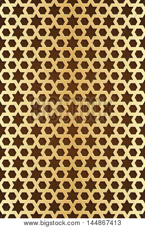 Stellar seamless gold pattern. Islamic pattern. Endless texture. Golden grille with an ornament in Islamic style. Vector illustration