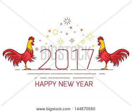Chinese New Year rooster decoration design template on white background. Red fire cocks symbol logo for eastern calendar. Chinese rooster vector illustration.