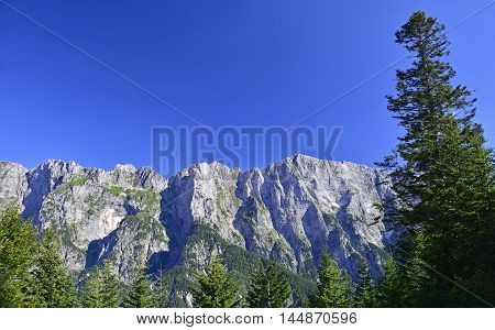 The alpine scenery along the Mangrt Road on Mangrt mountain the third highest peak in Slovenia. The 12km road built by the Italian army in 1938 is the highest road in Slovenia.