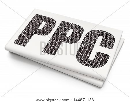 Advertising concept: Pixelated black text PPC on Blank Newspaper background, 3D rendering