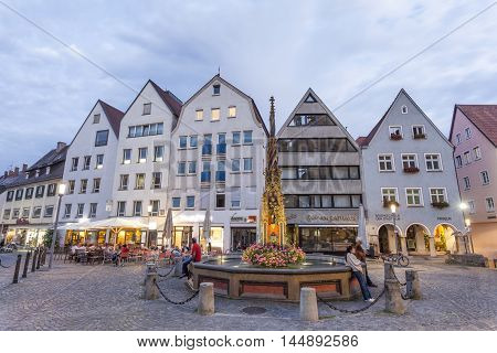 ULM GERMANY - AUG 17 2016: Syrlin fountain at the market place in the old town of Ulm Baden Wurtemberg Germany