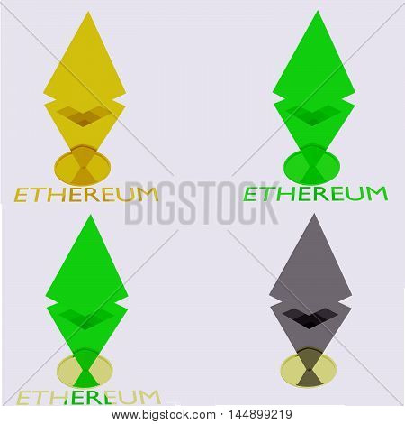sign cryptocurrency ethereum different colors - green, yellow, gray