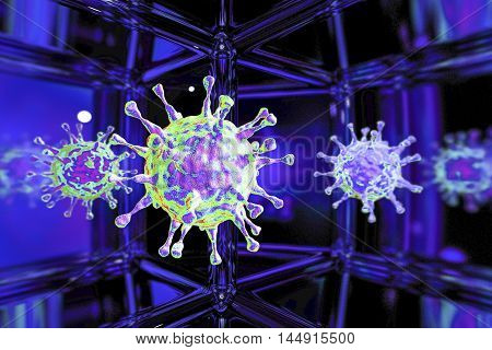 A virus with reflections, 3D illustration which can be used for medicine and biology