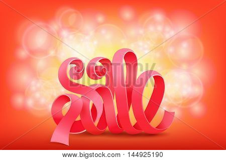 Pink ribbon sale title on shiny background. Vector illustration