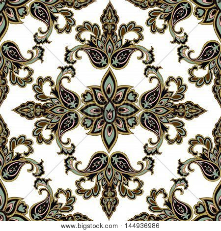 Oriental floral seamless pattern. Flower geometric ornamental background. Floral ethnic tiled ornament with flowers.