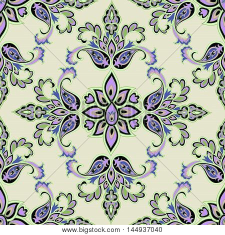 Oriental floral seamless pattern. Flower geometric ornamental background. Floral ethnic tiled ornament with flowers.