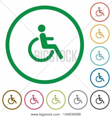 Set of disability color round outlined flat icons on white background
