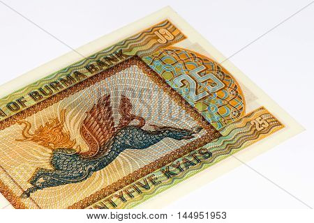 25 kyat bank note of Burma. Kyat is the national currency of Burma