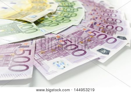 Many Different Euro Bills.