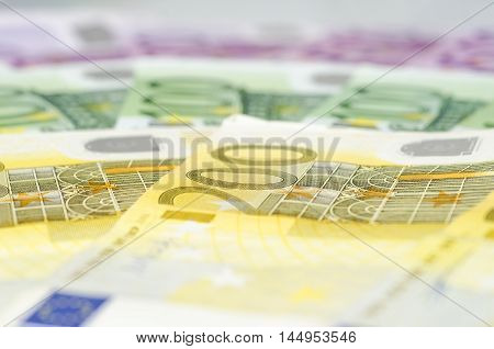 Many Different Euro Bills.