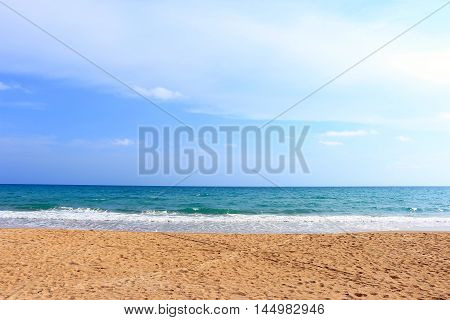 Beautiful beach on the sea and blue sky under the afternoon sun light ,Mea Ramphueng beach -Rayong thailand