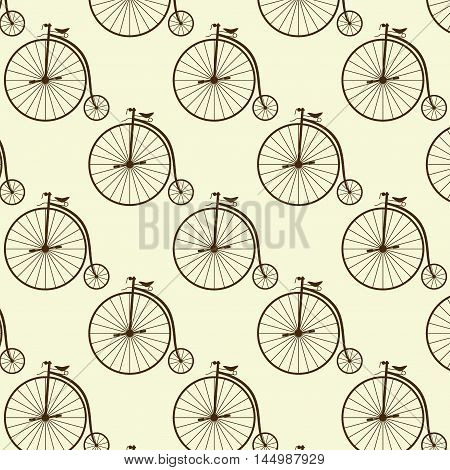 Vintage high wheeler seamless pattern. Stylish retro print for covering or wrapping.  Illustration background.