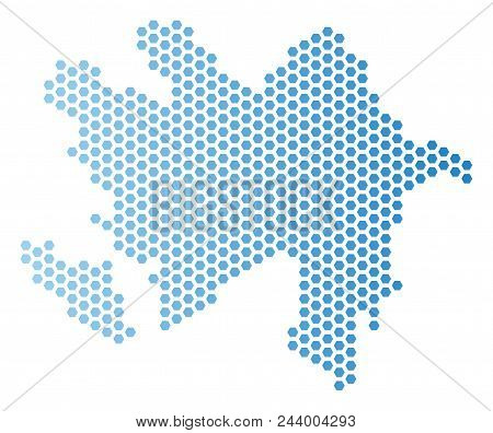 Hexagon Azerbaijan Map. Vector Geographic Plan In Light Blue Color With Horizontal Gradient. Abstrac