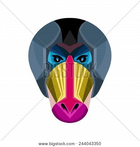 Flat Icon Illustration Of Mascot Head Of A Mandrill, A Primate Of The Old World Monkey Family Viewed
