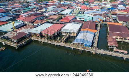 Aerial View Of Water Village Known As Patau Patau In Labuan Pearl Of Borneo,malaysia.its A One Of Fa