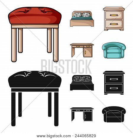 Interior, Design, Bed, Bedroom .furniture And Home Interiorset Collection Icons In Cartoon, Black St