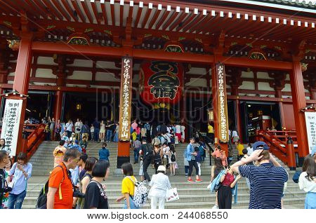 Tokyo, Japan - May 28 2018 : Tourist At Sensoji Temple. The Sensoji Temple In Asakusa Is The Oldest 