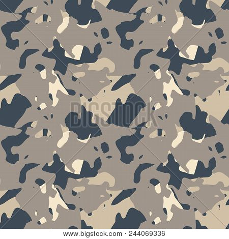 Abstract Camo Background As Urban Camouflage In Different Shades Of Beige, Brown And Blue