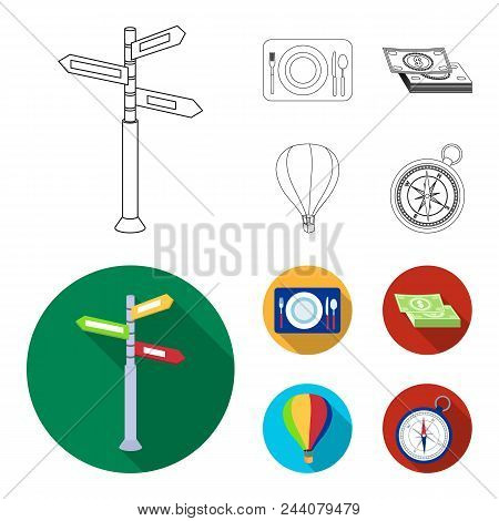 Vacation, Travel, Pointer, Way, Navigation .rest And Travel Set Collection Icons In Outline, Flat St