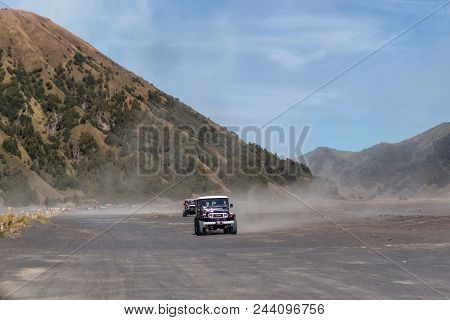 Bromo, Indonesia - 9th May 2018; 4wd Jeep In Savana Land In Bromo Tengger Semeru National Park, East