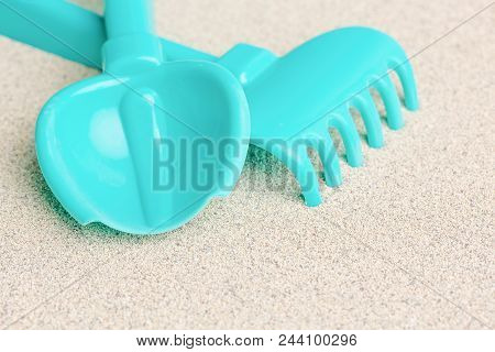 Sea Sand, Blue Toys For Sand, Shovel, Rake.