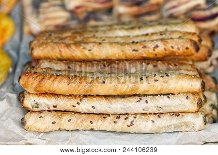 Rollini With Cheese And Spinach. Puff Pastry With Stuffing