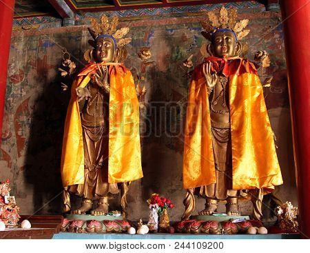 Inner Mongolia, China - Jul 12, 2011: Ancient Statues And Murals Of Ming Dynasty In Wusutu Zhao Budd