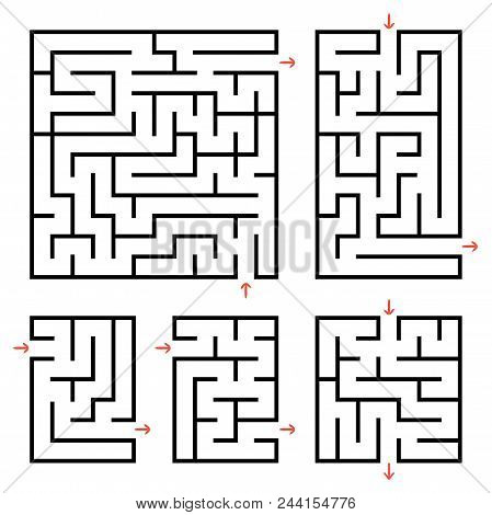 A Set Of Square And Rectangular Labyrinths With Entrance And Exit. Simple Flat Vector Illustration I