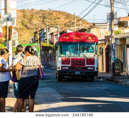 San Salvador, El Salvador. January 2018. A View Of A Typical Street Scen In Santa Ana, El Salvador.