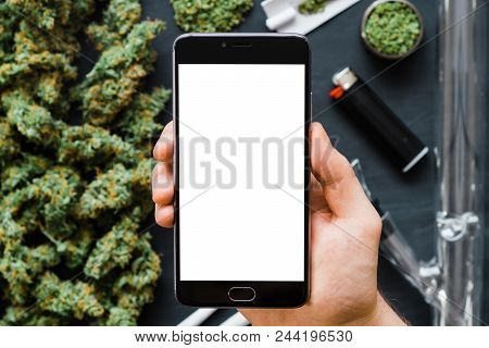 Grinder A Lot Ofx Marijuana, Fresh Buds Of Cannabis Many Weed. Copy Spase Copy-space