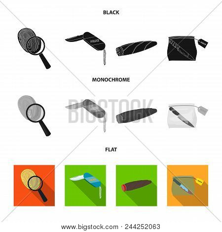 A Fingerprint Study, A Folding Knife, A Cigar Detective, A Crime Weapon Tool In The Package. Crime A